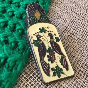 Vintage Enameled peacock desk clip.